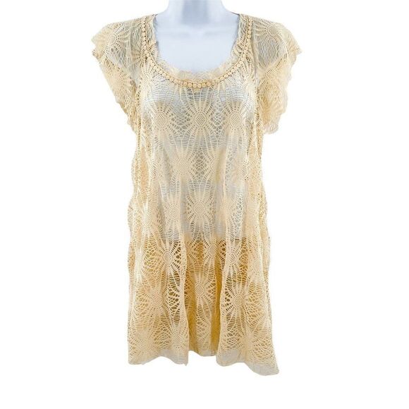 Altar'd State Tops - Altar'd State Crochet Open Knit Short Sleeve Tunic Top With Open Back